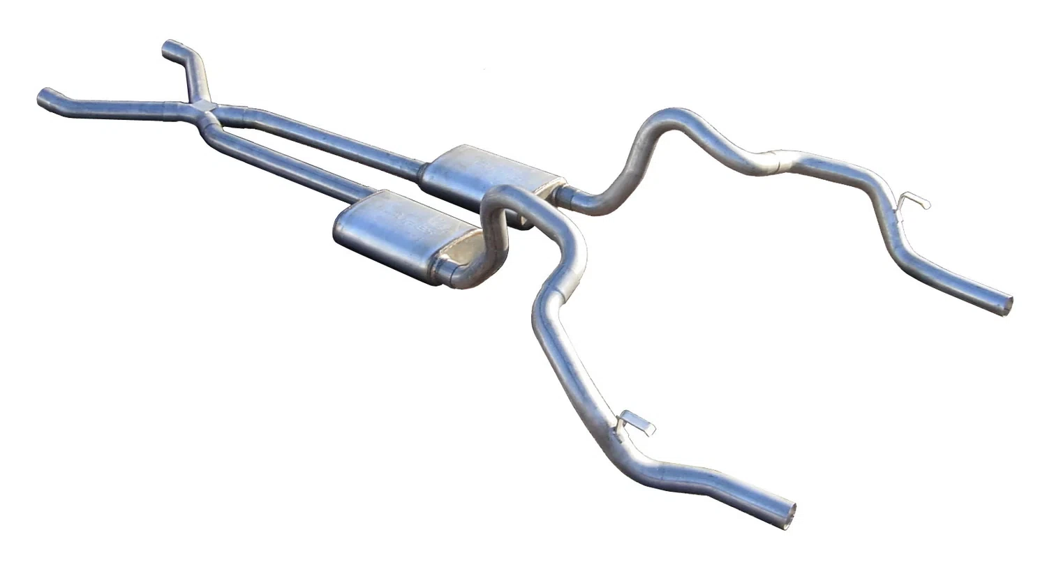 Crossmember Back w_X-Pipe Exhaust System 70-74 F-Body Split Rear Dual Exit 2.5